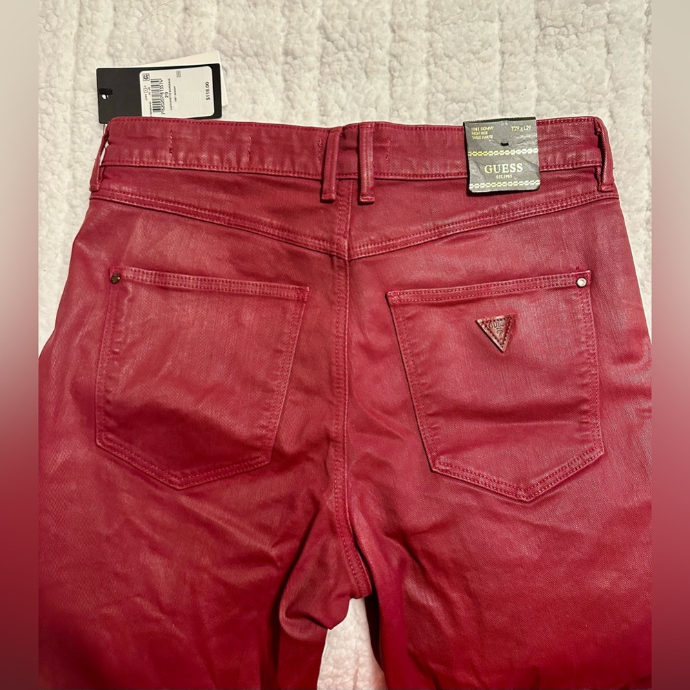 1981 Red Guess Jeans! Leatherette Bordeaux/Skinny/High Waist/29 x 29